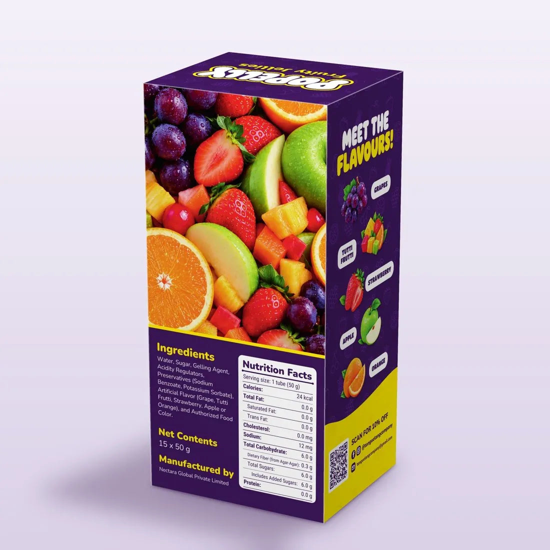 Back of the Popelly box with flavours and ingredients